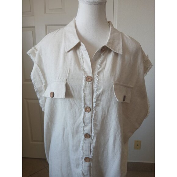 Mlle Gabrille Women's Button Front Shirt Dress Size 2X‎ Cream Belt Collared Boho - Picture 4 of 16